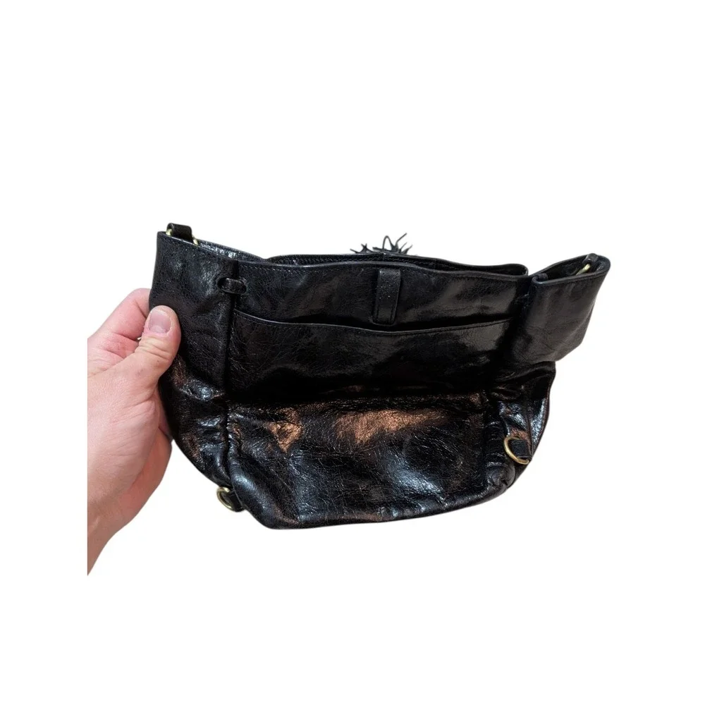 Hobo International Black Genuine Leather Convertible Puck Backpack Bag No Straps